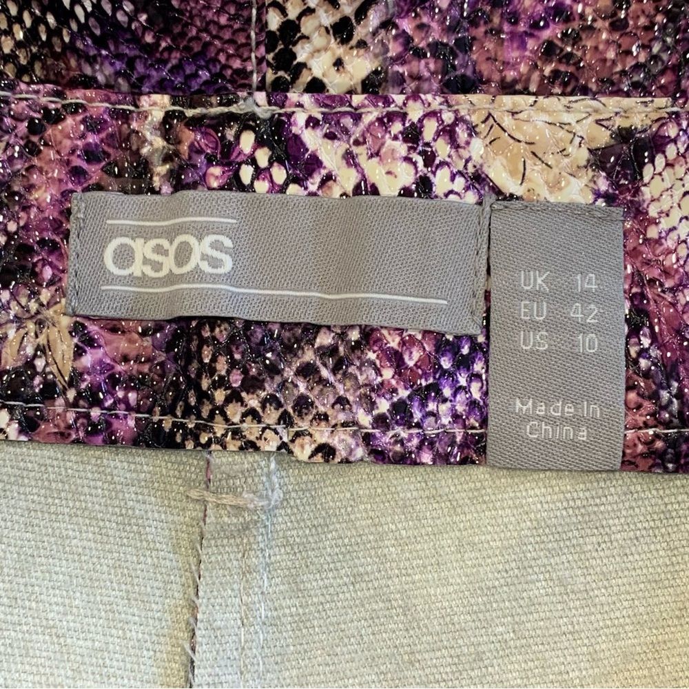 ASOS Purple Snakeskin Print High Rise Cropped Pants Size 10 - Picture 6 of 11